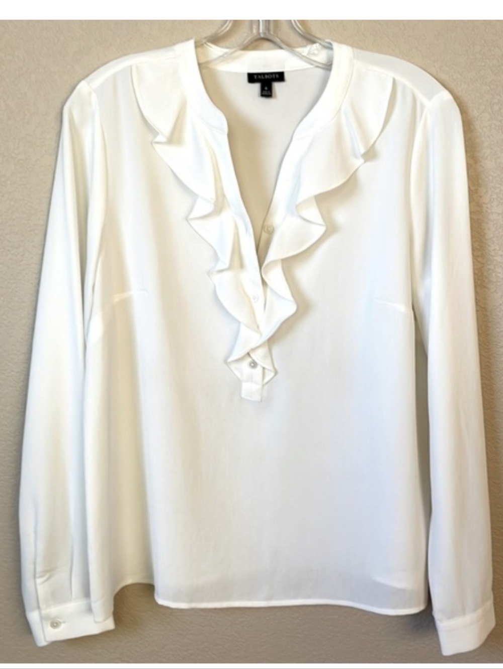 Talbots ruffled ivory blouse